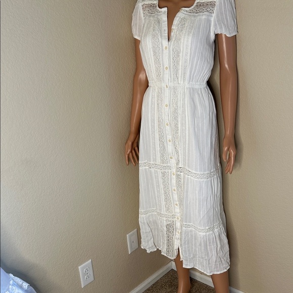 AMERICAN EAGLE WOMEN WHITE LACE SHORT-SLEEVE MIDI DRESS Boho lace top SZ SM - Picture 6 of 10